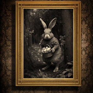 Mythical Easter Bunny Photo in Forest Vintage CDV Style easter print decor Unique gift Idea for Easter Bunny Oddity Curiosity Collectors V2