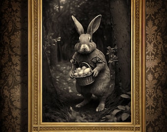 Mythical Easter Bunny Photo in Forest Vintage CDV Style easter print decor Unique gift Idea for Easter Bunny Oddity Curiosity Collectors V2