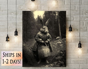 Rare Sepia-Toned Photo of Mythical Easter Bunny in Forest Vintage CDV Style image Unique Gift Idea for Easter Bunny Curiosity Collectors V4