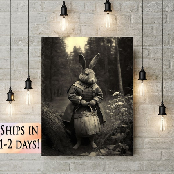 Rare Sepia-Toned Photo of Mythical Easter Bunny in Forest Vintage CDV Style image Unique Gift Idea for Easter Bunny Curiosity Collectors V4