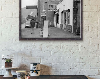 Old 1938 Sunoco Gas Station Photo Pumps NEHI Beverages Fisk Firestone Tires Signs Photo Service station Garage Decor Art Print