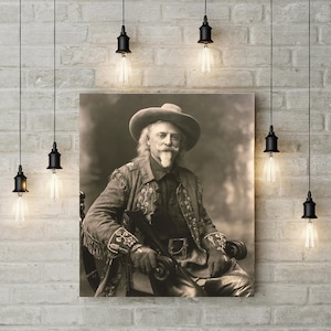 Vintage Sepia Photo Print of Buffalo Bill Cody, Western Indian Scout Portrait and Wild West Showman Poster for Historical Western Decor