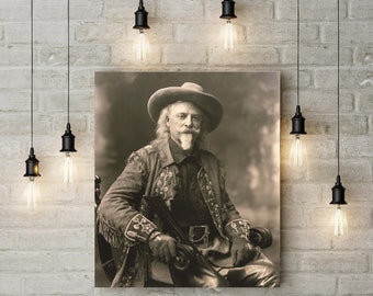Vintage Sepia Photo Print of Buffalo Bill Cody, Western Indian Scout Portrait and Wild West Showman Poster for Historical Western Decor