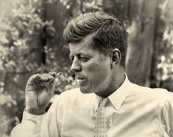 JFK Smoking Weed Poster Photo Print President John F Kennedy smoking a Marijuana Blunt Vintage Photograph Stoner man cave wall Decor gift