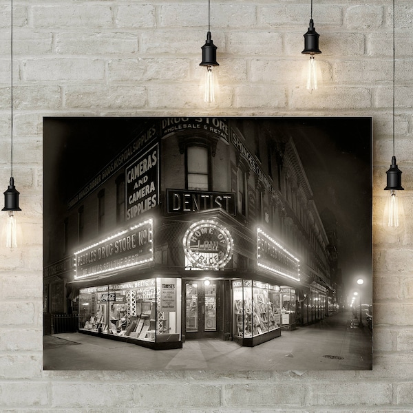 Night Photo Peoples Drug Store Photo Historic Washington DC Photo Nostalgic Dentist Rx Medicine Cigars antique store photo Rustic wall decor