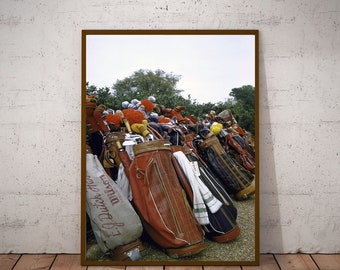 Golf Bags of The Masters Photo Vintage Masters Golf Tournament photograph of Pro Golf Bags stuffed with Clubs Pro Shop golf Gift Idea