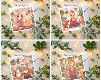 Cosy girls and squirrels digital download bundle