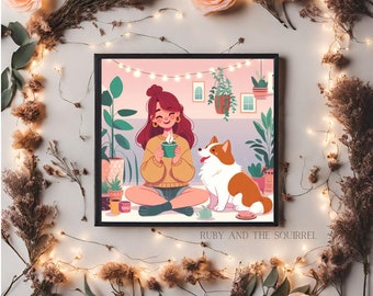 Cosy girl and her dog digital download
