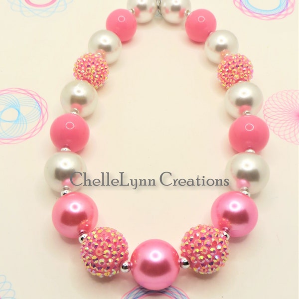 Girls Pink Pearl Chunky Bubblegum Necklace, Little Girls Bubblegum Necklace, Baby Girl Necklace, Girls Jewelry, Chunky Bead Necklace,