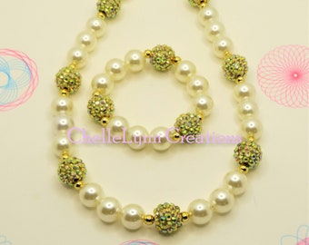 Ivory Pearl Chunky Bubblegum Necklace Set, Girls Chunky Necklace, Chunky Bracelet, Baby Necklace, Girls Jewelry, Chunky Beads