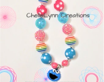 Cookie Monster Bubblegum Necklace, Toddler Jewelry, Bubblegum Jewelry, Chunky Necklace