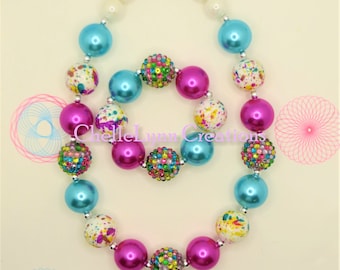 Girls Chunky Bubblegum Necklace Set, Girls Chunky Necklace, Chunky Bracelet, Baby Necklace, Girls Jewelry, Chunky Beads