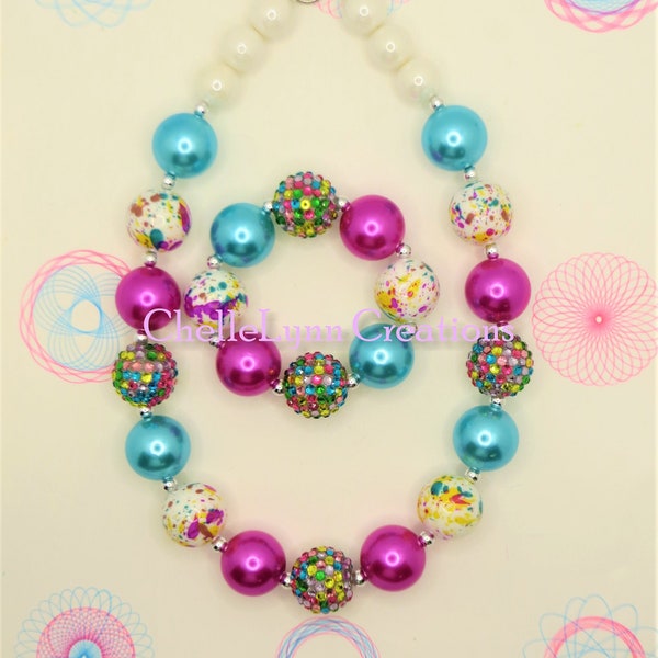 Girls Chunky Bubblegum Necklace Set, Girls Chunky Necklace, Chunky Bracelet, Baby Necklace, Girls Jewelry, Chunky Beads