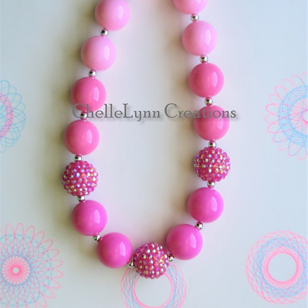 Little Girls Pink Chunky Bubblegum Necklace, Girls Bubblegum Necklace, Toddler Necklace, Chunky Bead Necklace, Children Jewelry