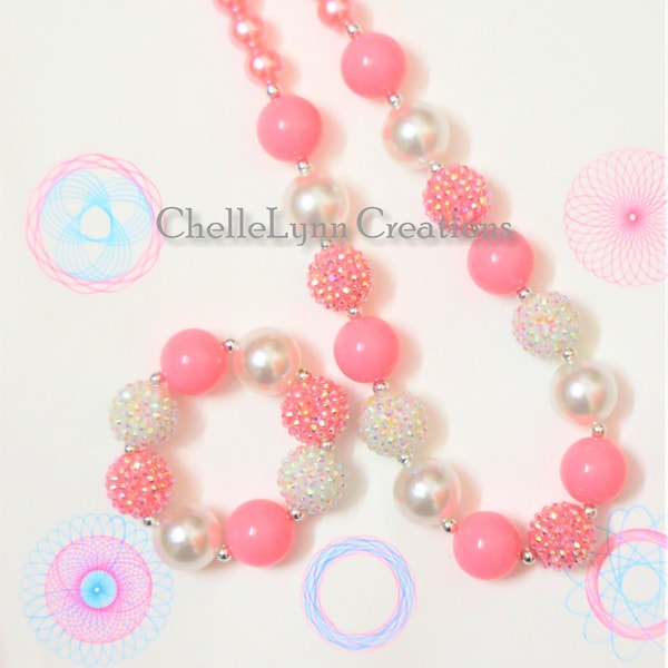 Little Girls Chunky Bubblegum Necklace, Girls Bubblegum Necklace, Girls Jewelry, Toddler Jewelry ,Bubblegum Chunky Bracelet, Photo Prop