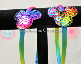 Mouse Inspired Rainbow Sequins Headband, Rainbow Headband