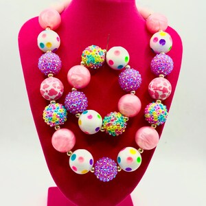 Purple and Pink Chunky Bubblegum Necklace Set, Girls Chunky Necklace, Chunky Bracelet, Baby Necklace, Girls Jewelry, Chunky Beads