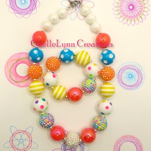 Polka Dot Chunky Bubblegum Necklace set, Toddler Jewelry, Girls Beaded Bracelet, Bubblegum Jewelry, Bracelets, Toddler Jewelry