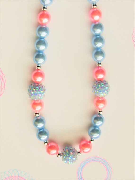 Blue and Pink Pearl Necklace, Chunky Necklace, Girls Jewelry, Little Girls  Bubblegum Necklace, Chunky Bead Necklace, Toddler Jewelry 