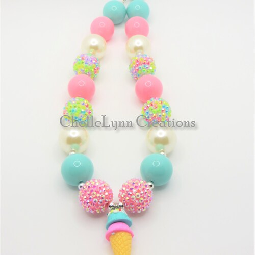 Collier chewing-gum épais rêve de crème glacée, collier filles chewing-gum, bijoux fille, bijoux pour tout-petits, collier de grosses perles