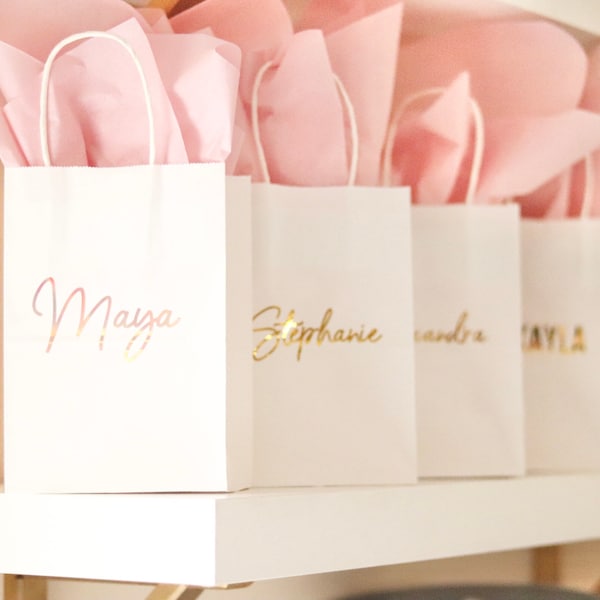 Gift Bags with Names | Bridesmaids Gift Bags | Personalized Gift Bags | Bachelorette Party Gift Bags with Names | Paper Gift Bags with names