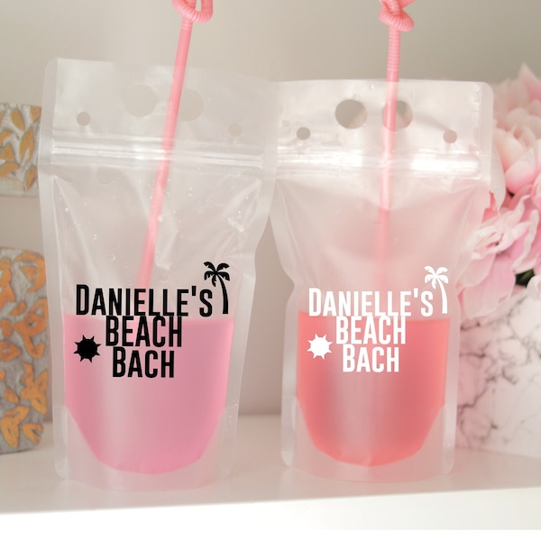 Beach Bach Drink Pouches | Personalized Beach Bachelorette Drink Pouches | Personalized Bachelorette Favors for Beach | Tropical Bachelorett