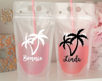 Palm Tree Drink Pouch | Drink Pouch with Names | Palm Tree Favors | Palm Tree Bachelorette | Palm Tree Favors | Palm Tree Gifts | Booze Bags