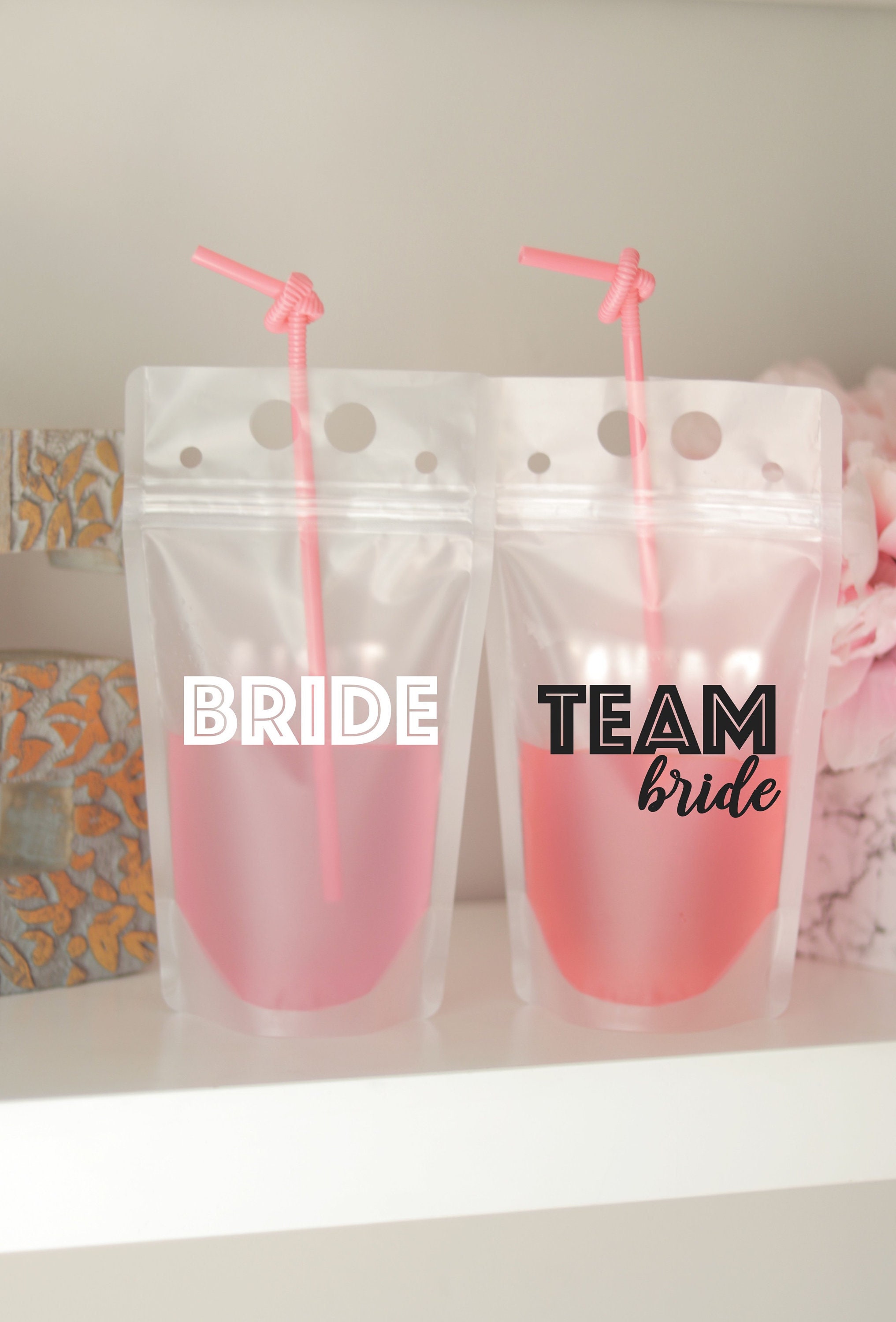 Bride and Squad Drink Pouch with Straw, Bridesmaid Cup, Bride Cup, Bachelorette Party, Fun Drinks