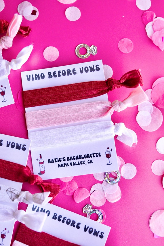 Personalized Winery Bachelorette Favors | Personalized Winery Hair Ties | Winery Bachelorette Favors | Vino Before Vows | Hair Tie Elastics