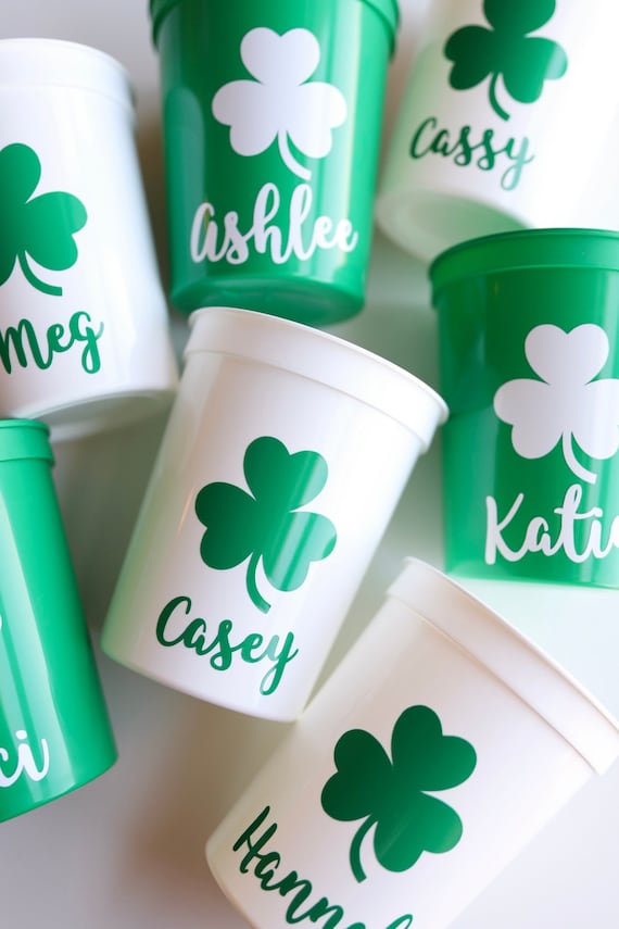 Shamrock Cups with Names | Personalized St. Patrick's Day Cups | Saint Patty's Day Favors | Bachelorette Cups | St. Patty's Day Cups | Cups