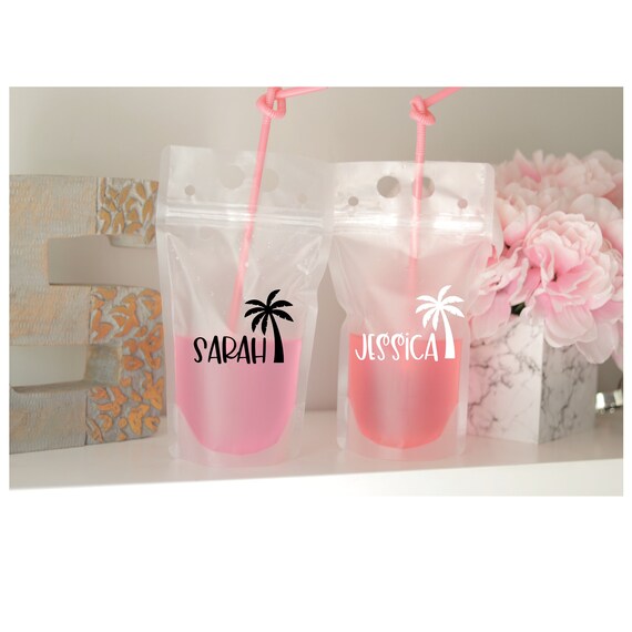 Bachelorette Destination Party Favors | Personalized Beach Drink Pouches | Palm Tree Favors with Names | Bachelorette Party Favors with Name