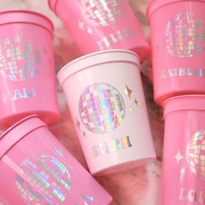 Tasses Disco Bachelorette avec noms | Faveurs Disco Bachelorette | Gobelets Disco Enterrement de Vie de Jeune Fille | Tasses d'enterrement de vie de jeune fille | Disco Bach faveur