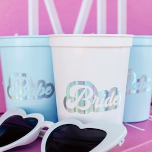 On Cloud Nine | Bride Babe Bachelorette Cups | Blue Bachelorette | Blue Bachelorette Party Favors | Holographic Bachelorette Favors | Disco