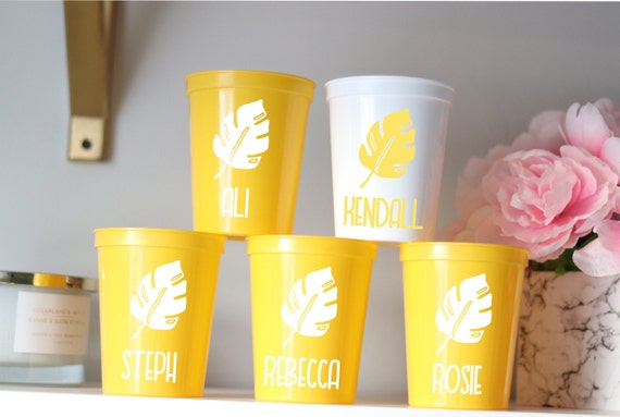 Tropical Leaf Bachelorette | Free personalization | Beach Bachelorette Party Cups | Tropical Party Cups | Bachelorette Favors | Monstera