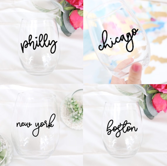 Choose your City Wine glass | City Wine glass | NY | LA | Chicago | Houston | Phoenix | Philly | San Diego | San Francisco | Boston | Austin