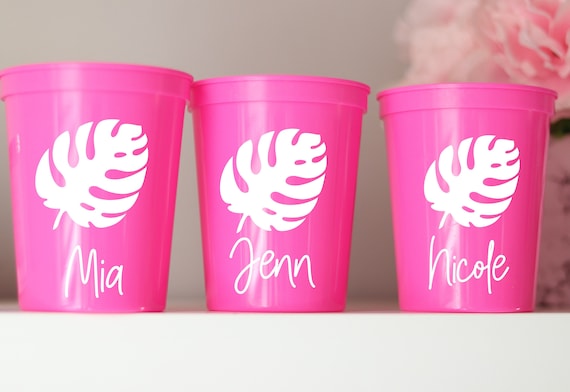 Tropical Leaf Bachelorette | Free personalization | Beach Bachelorette Party Cups | Tropical Party Cups | Bachelorette Favors | Monstera