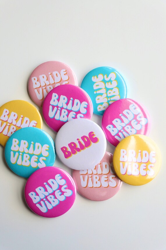 Bachelorette Buttons | Small Bachelorette Favor | Packable Bachelorette Favor | Bride Vibes T Shirt Buttons | Bachelorette Pins | Bride Vibe