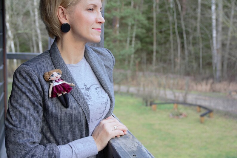 Mini doll brooch Unique gift Ready to ship Handmade unique accessories Personalized handmade brooch for girl /& woman jacket accessories