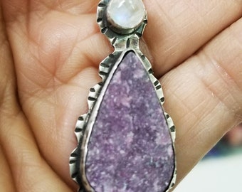 Ruby Ziosite Druzy Sparkle Lavender Moonstone pendant