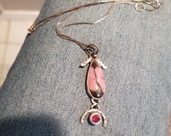Rhodonite and Rhodonite Garnet Pendant Sterling Rocket