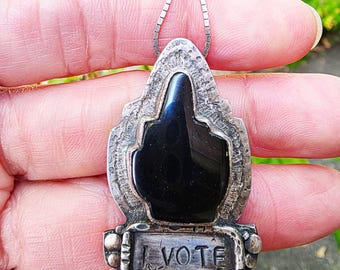 I Vote message black onyx pendant