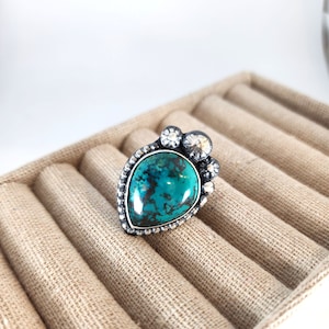 Chrysocolla Statement Ring Sterling Silver Boho Dark green blue