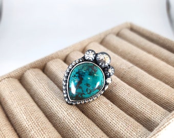 Chrysocolla Statement Ring Sterling Silver Boho Dark green blue
