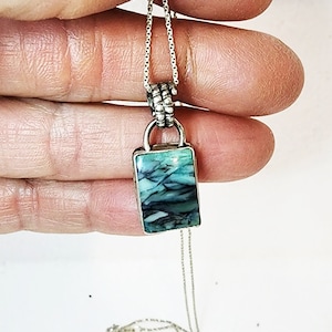 Indonesian blue opalized wood pendant