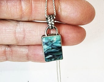 Indonesian blue opalized wood pendant