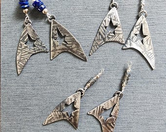 Earrings for Sci-Fi lovers.  Shield shaped sterling silver dangles
