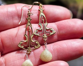 Vintage Art Deco style Brass stamping dangle earring