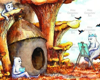 Mushroom Art Print, Mushroom Poster, Magic Mushroom Wall Art, Trippy Art Print