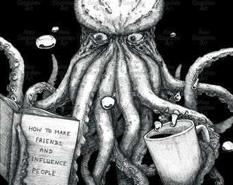 Octopus Art Print, Octopus Poster, Quirky Art Print, Kraken Art Print, Octopus Wall Art, Office Wall Decor, Nautical Decor