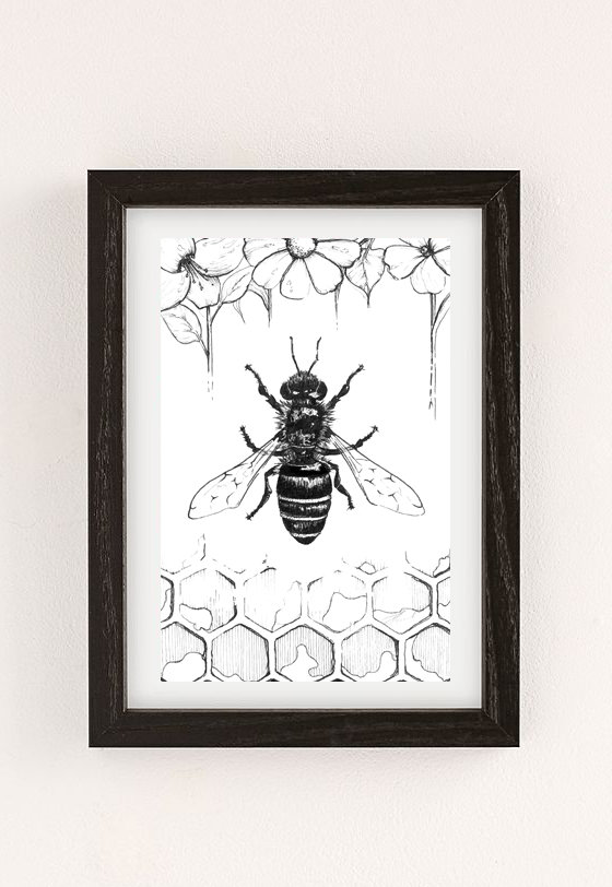 Rustic Honey Bee Wall Art Print, Honey Bee Art, Honey Bee Print, Honey